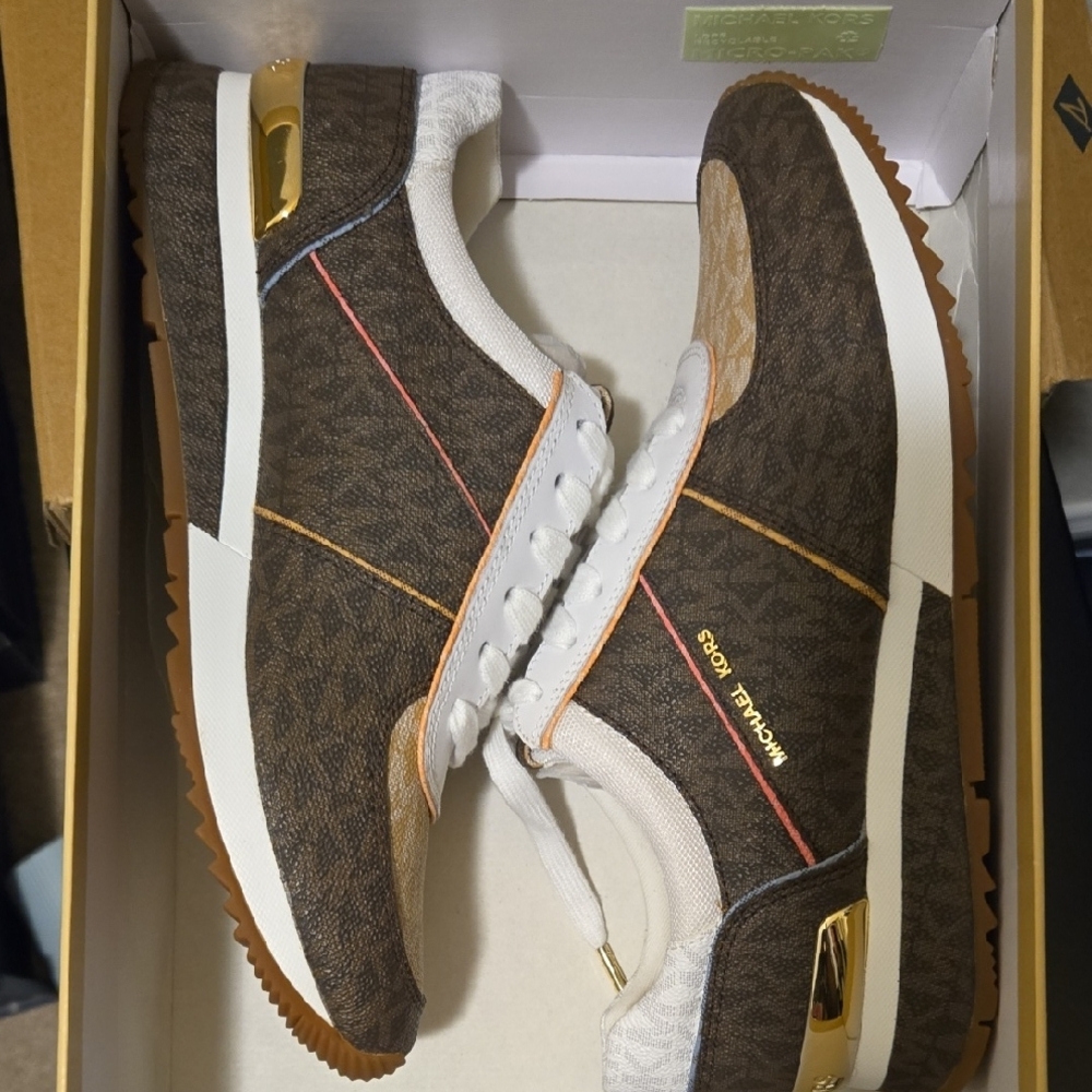 MICHAEL Michael Kors Brown and White Sneakers with Suede Upper